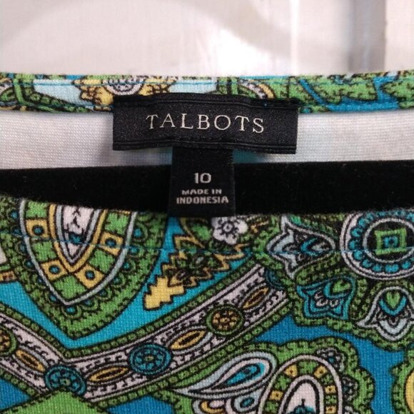Talbots Dress Colorful Blue Green Paisley Sheath Dress 3/4 sleeve size 10 - Picture 4 of 8